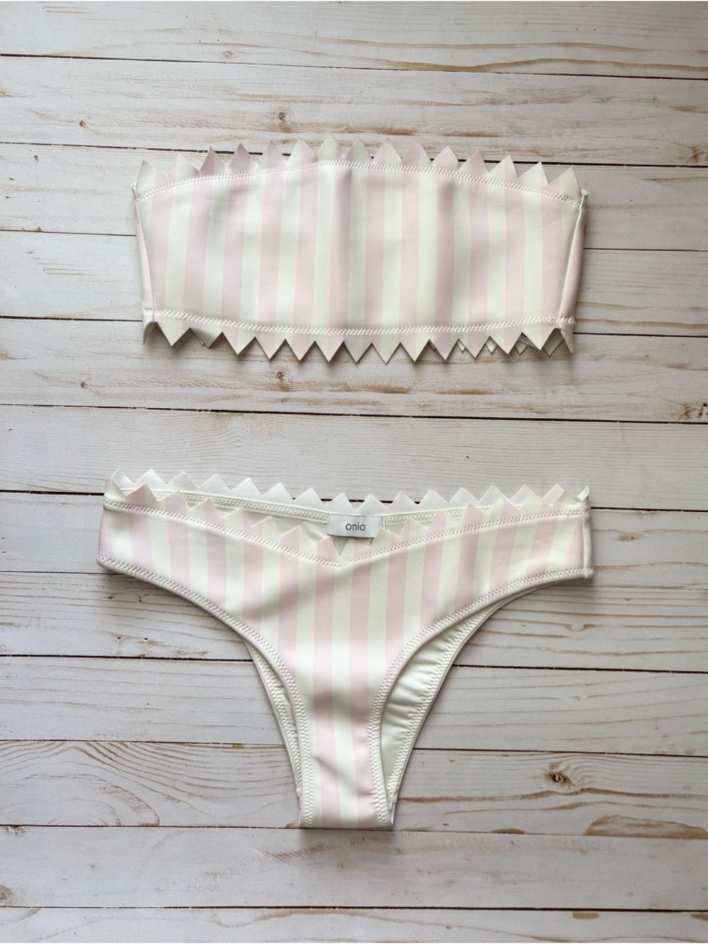 Onia Pink & White Striped Bandeau Two-Piece Bikini Set Sz S
